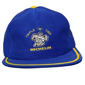 Vintage Michelin Man Trucker Hat Blue Snapback Horizon Made in USA